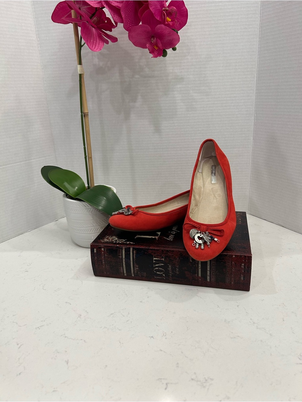BCBGeneration Red Ballet Flats with Decorative Charm